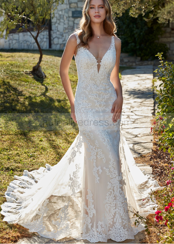 Lace Tulle V Back Dazzling Wedding Dress
